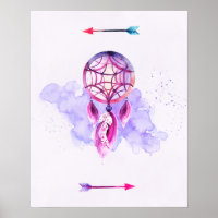 Pink Dreamcatcher On Purple Watercolor