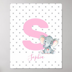 Affiche Pink Elephant Personnalisé Girl Nom bébé Nursery