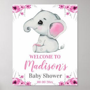 Affiche Pink Elephant Welcome Sign, Girl Rustic Shower