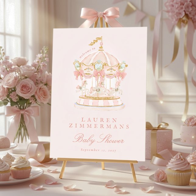 Affiche pink fairytale carousel baby shower welcome sign (Créateur téléchargé)
