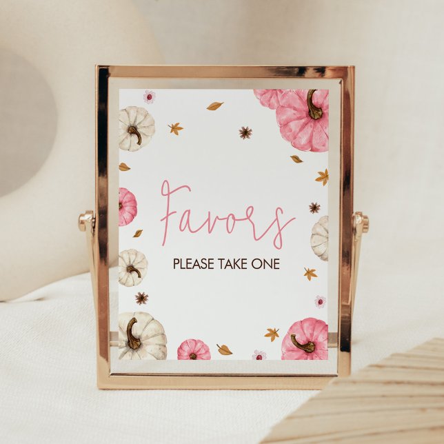 Affiche Pink Fall Little Baby shower Citrouille Faveurs (Girl Fall Pumpkin Baby Shower Favors Sign)