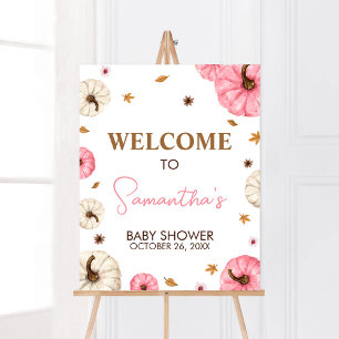 Affiche Pink Fall Little Citrouille Baby shower Bienvenue