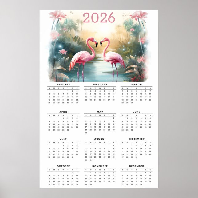 Affiche Pink Flamingos in Paradise: 2026 Wall Calendar (Devant)