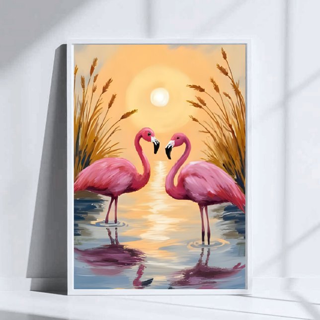 Affiche Pink Flamingos Sunset Animal Painting (Créateur téléchargé)