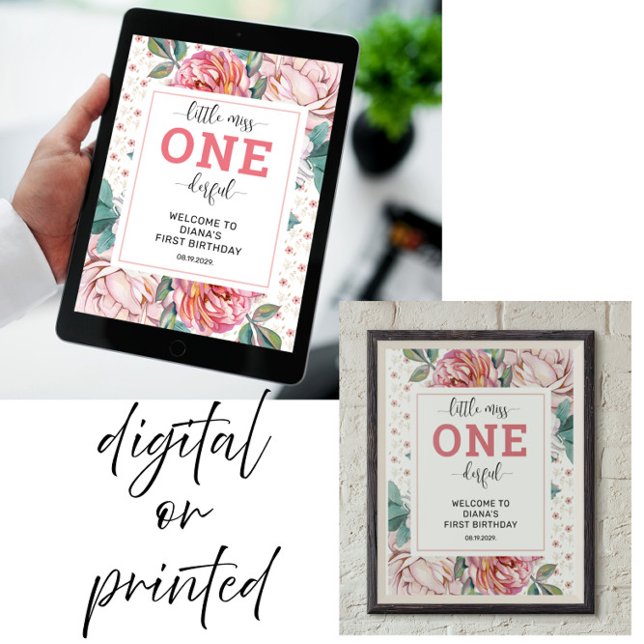 Affiche Pink Floral 1er anniversaire Bienvenue (Créateur téléchargé)