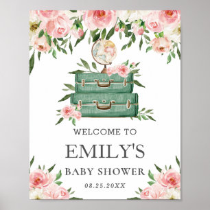 Affiche Pink Floral Aventure Voyage Baby shower Bienvenue