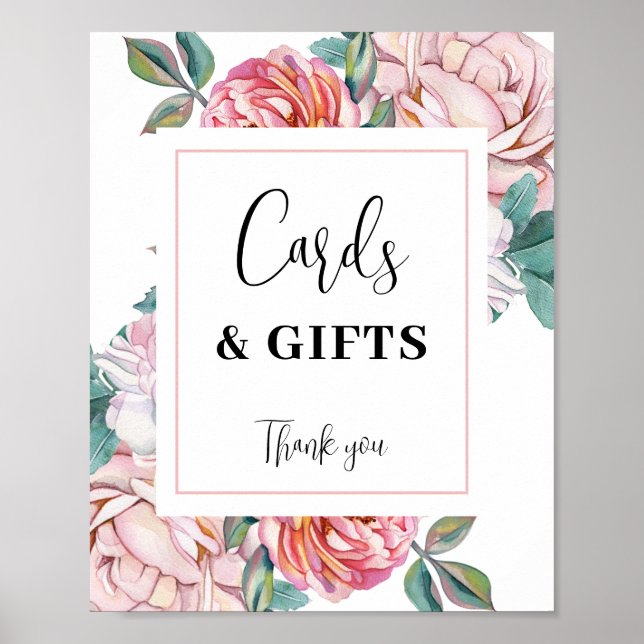 Affiche Pink Floral Baby Shower Cards and Gifts sign (Devant)
