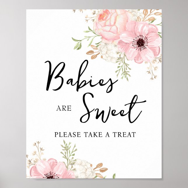 Affiche Pink Floral Baby sont Sweet Sign (Devant)