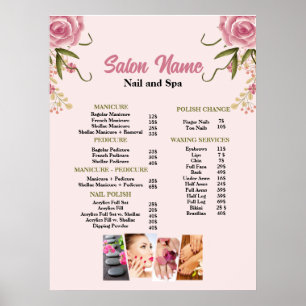 Affiche Pink Floral Beauty Nail Salon Prix du menu