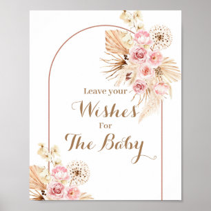 Affiche Pink Floral Boho Baby Shower Wishes for Baby Sign
