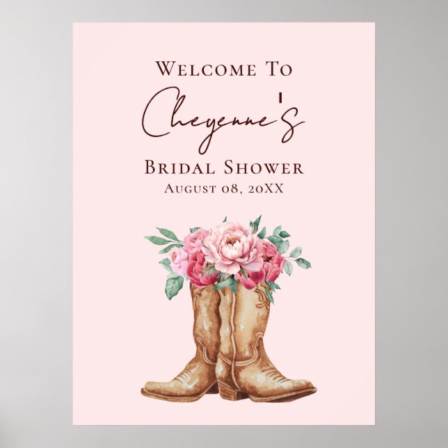 Affiche Pink Floral Boho Cowgirl Bridal Shower Welcome (Devant)