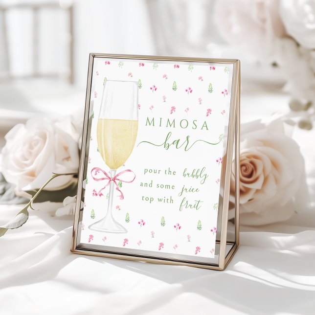 Affiche Pink Floral Champagne Glass Mimosa Bar Sign (Créateur téléchargé)