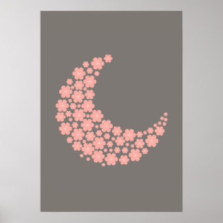Affiche Pink Floral Crescent Moon on Dark Background – Rom