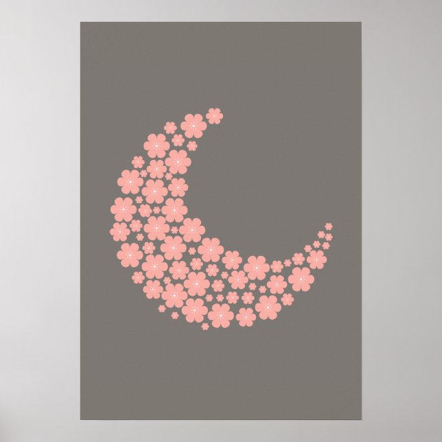 Affiche Pink Floral Crescent Moon on Dark Background – Rom (Devant)