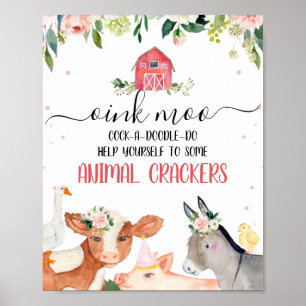 Affiche Pink Floral Farm Animals Birthday Party Sign