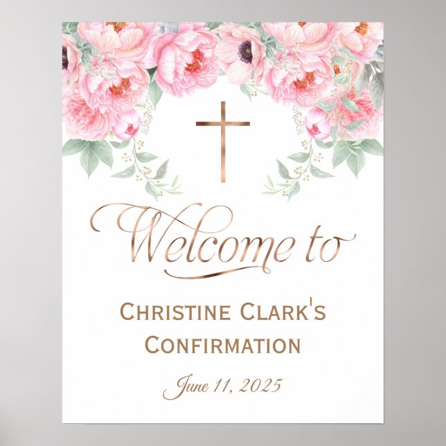 Affiche Pink, Floral, Girl, Confirmation Welcome Sign, (Devant)