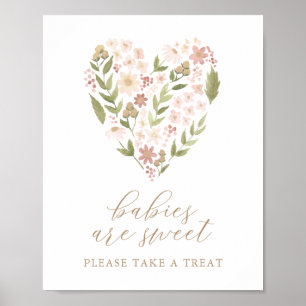 Affiche Pink Floral Heart Baby Shower Babies are Sweet