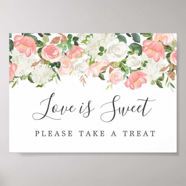Affiche Pink Floral Love is Sweet Mariage Dessert Bar Sign (Devant)