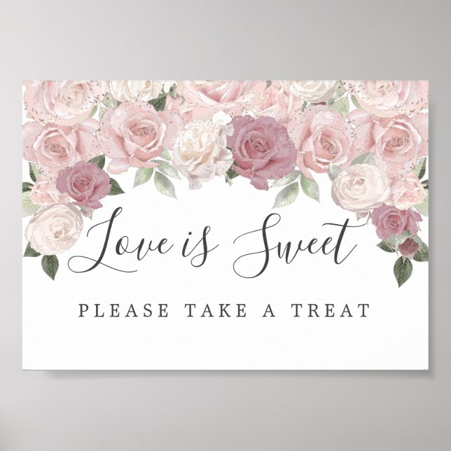 Affiche Pink Floral Love is Sweet Mariage Dessert Bar Sign (Devant)