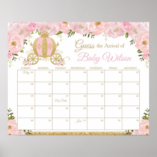 Affiche Pink Floral Princess Guess Baby's Arrival Game (Devant)