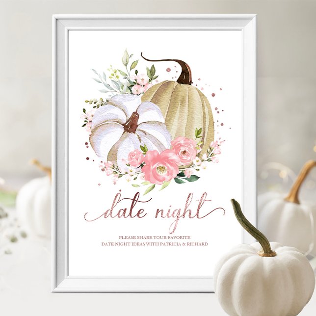 Affiche Pink Floral Pumpkin Fall Date Night Jar Sign (Créateur téléchargé)
