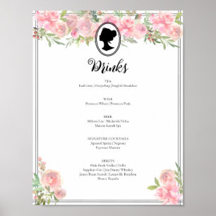 Affiche Pink Floral Regency Fête des mariées Cocktail Menu