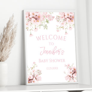 Affiche Pink Floral Summer Baby Girl Douche Bienvenue
