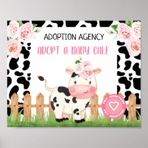 Affiche Pink Floral Vache Calf Pet Adoption Signal d'anniv