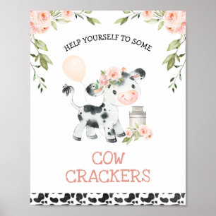 Affiche Pink Floral Vache et vache Imprimer Anniversaire