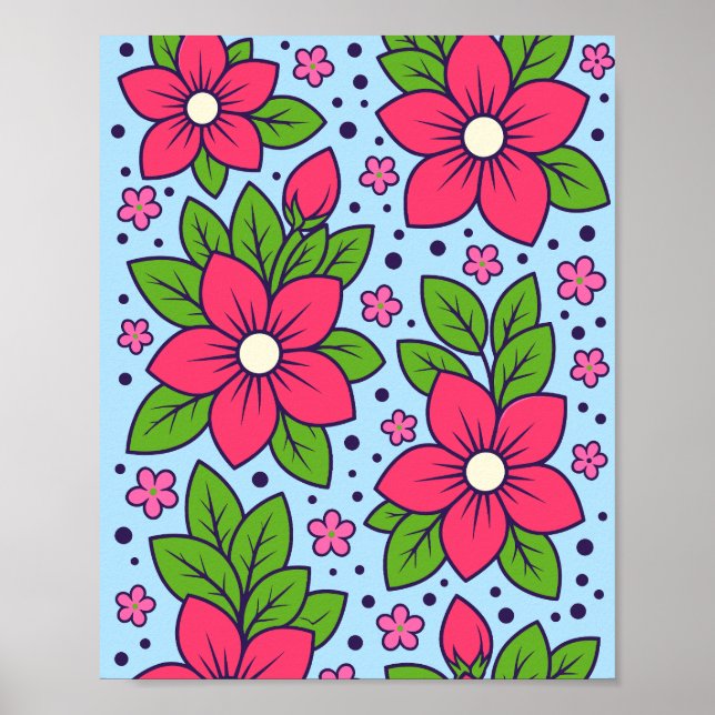 Affiche Pink Florals with Bold Petals and Green Leaves (Devant)