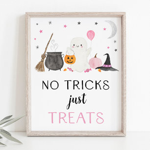 Affiche Pink Ghost Halloween Pas de Trucs Juste Traite Sig