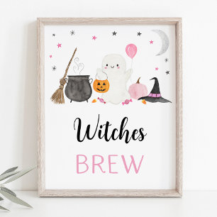 Affiche Pink Ghost Halloween sorcières Brew Boissons Signa