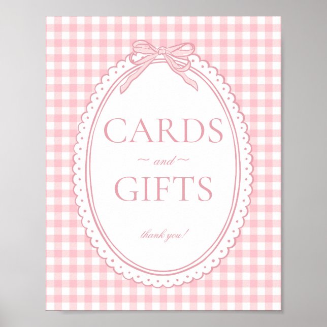 Affiche Pink Gingham Coquette Bow Card & Gifts Sign (Devant)