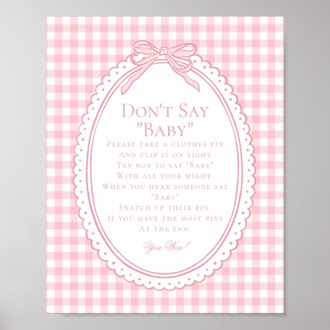 Affiche Pink Gingham Coquette Bow Dont Say Baby Game (Devant)