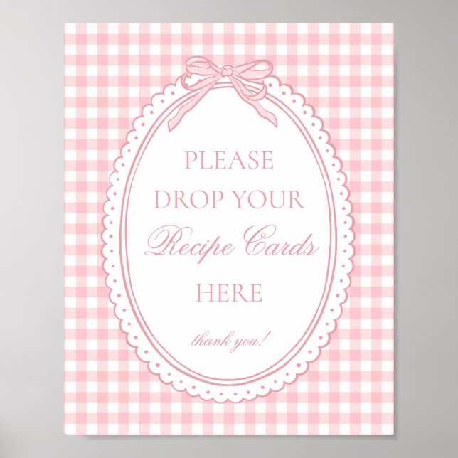 Affiche Pink Gingham Coquette Bow Share a Recipe (Devant)