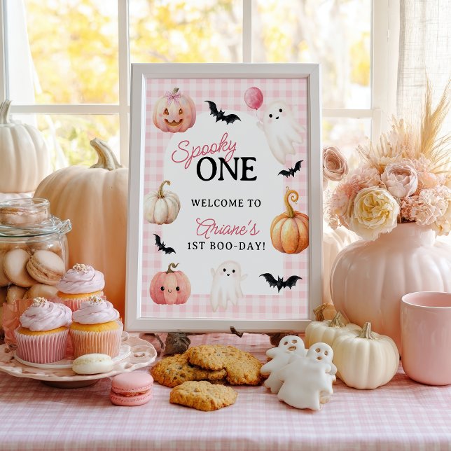 Affiche Pink Gingham Spooky One First Birthday Welcome (Pink Gingham Spooky One First Birthday Welcome Poster)