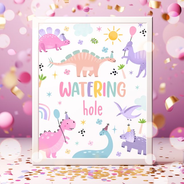 Affiche Pink Girl Dinosaur Watering Trou Anniversaire (Créateur téléchargé)