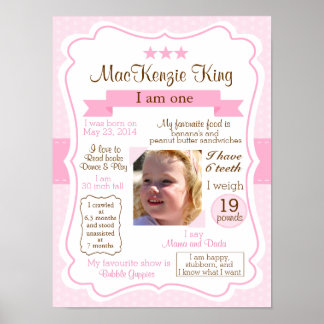 Affiche Pink Girl un an signe pour votre fille d'anniversa