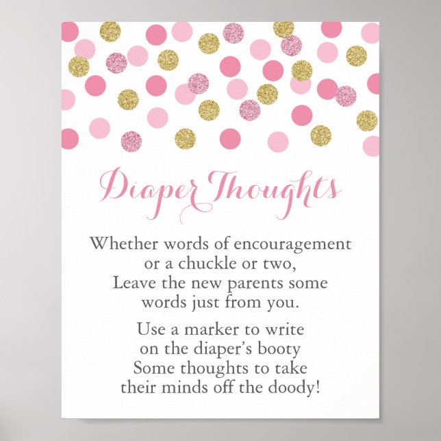 Affiche Pink & Gold Baby shower Diaper Pensées Jeu (Devant)