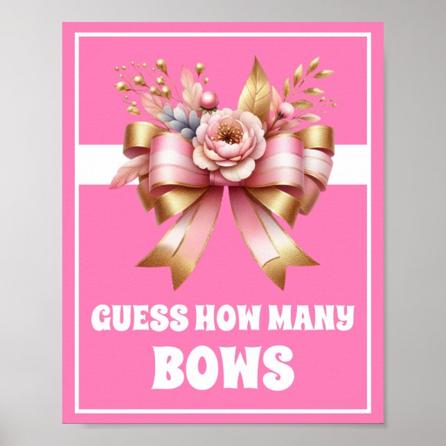 Affiche Pink Gold Bow Devine Combien de Jeu d'anniversaire (Devant)