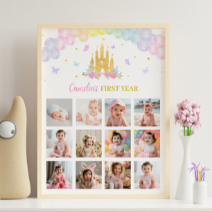 Affiche Pink Gold Castle Princesse Anniversaire Jalon