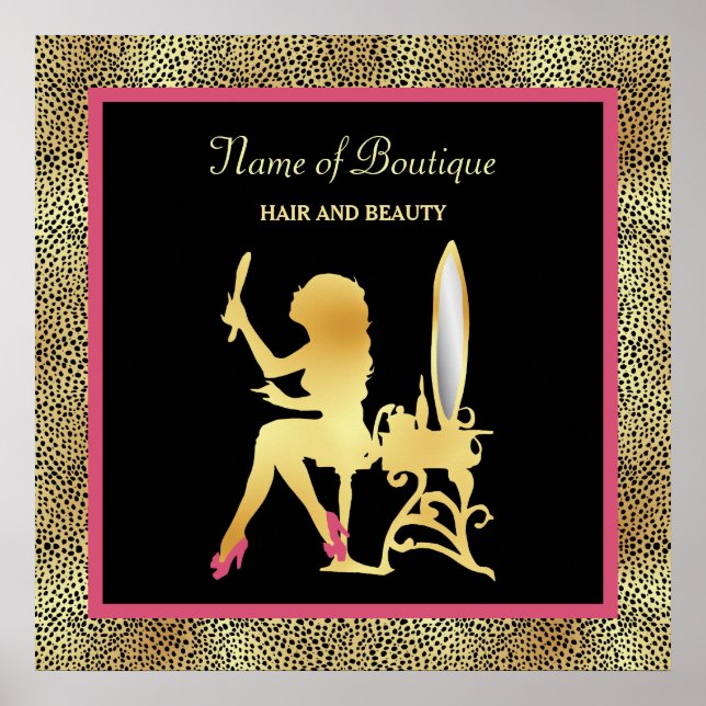 Affiche Pink Gold Cheetah Imprimer Beauté Boutique Signal (Devant)