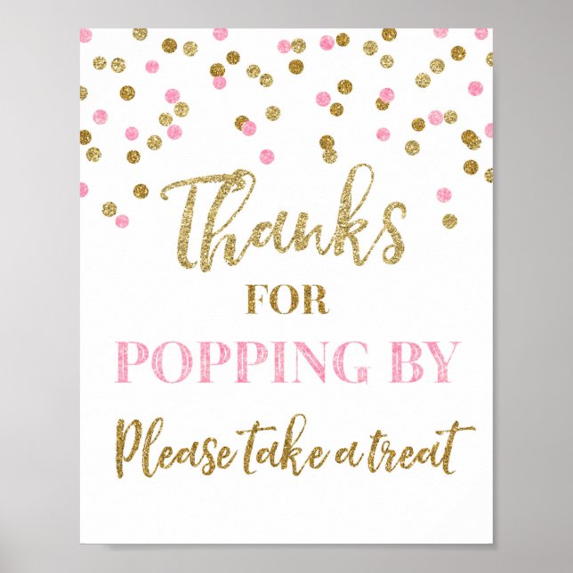 Affiche Pink Gold Confetti Thanks for Popping By Sign (Devant)