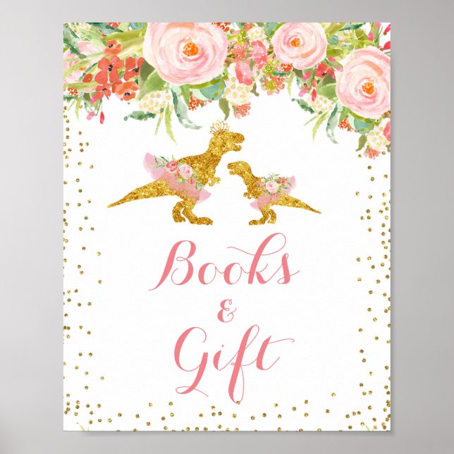 Affiche Pink Gold Dino Girl aquarelle Cadeau (Devant)