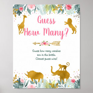 Affiche Pink Gold Greenery Safari Devinez Combien De Jeu S
