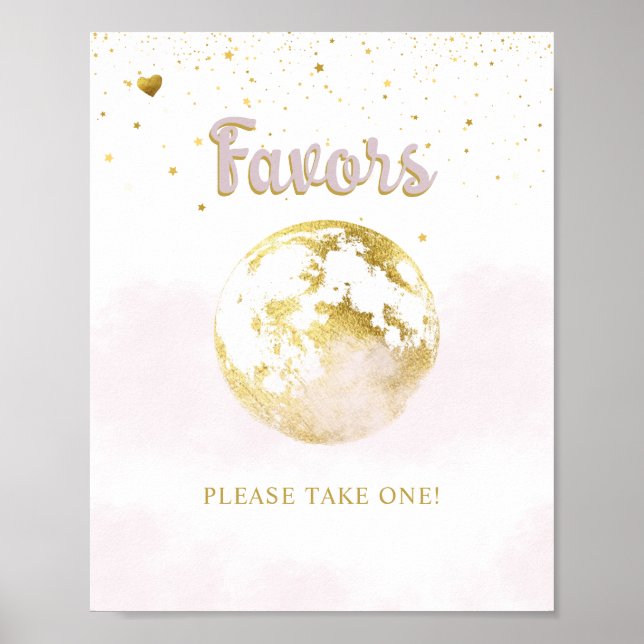 Affiche Pink Gold sur la lune favorise le Baby shower sign (Devant)
