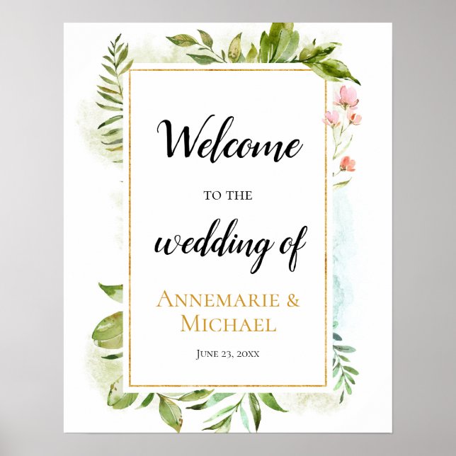 Affiche Pink Gold Vert "Bienvenue Au Mariage De" Signal (Devant)