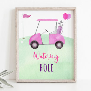 Affiche Pink Golf Waters Hole Signal d'anniversaire