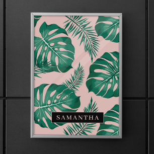 Affiche Pink & Green Palm Feuille Motif & nom