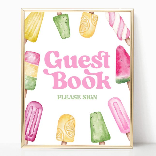 Affiche Pink Green Yellow Popsicle Guest Book Table Signal (Créateur téléchargé)